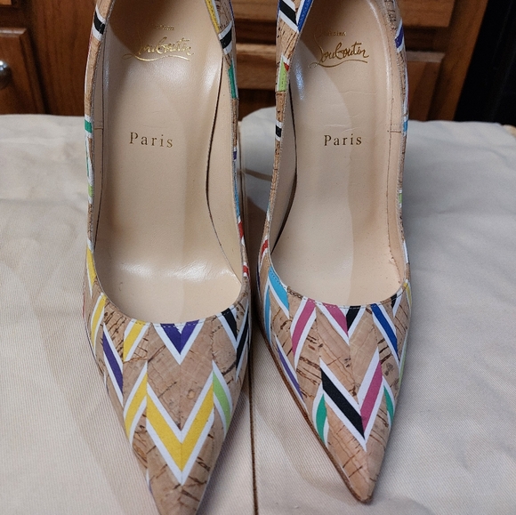 Christian Louboutin Multi-Color Cork Chevron Shoes - Picture 2 of 8
